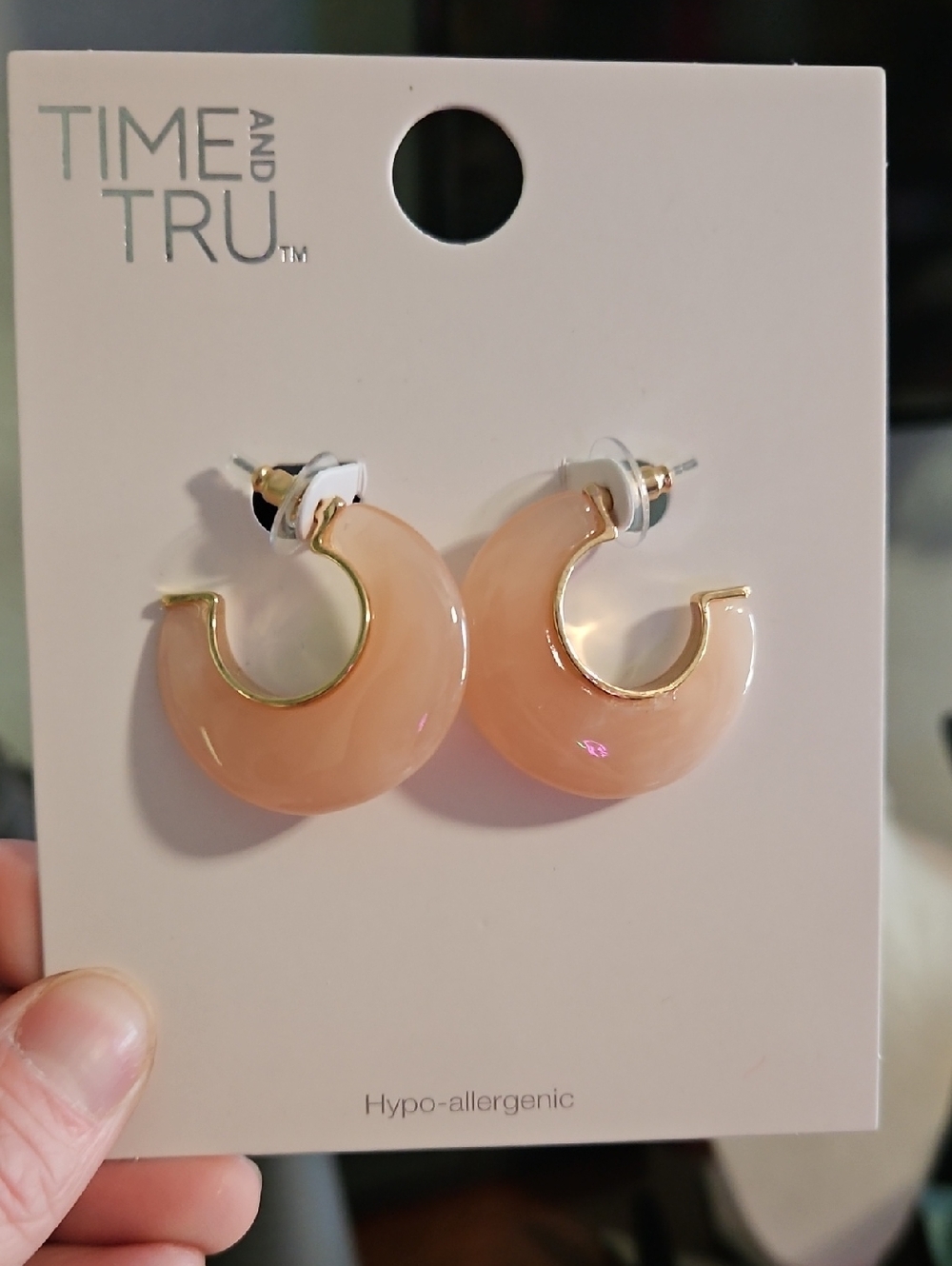 Time and Tru Blush Pink Hoop Earrings with Gold Accent